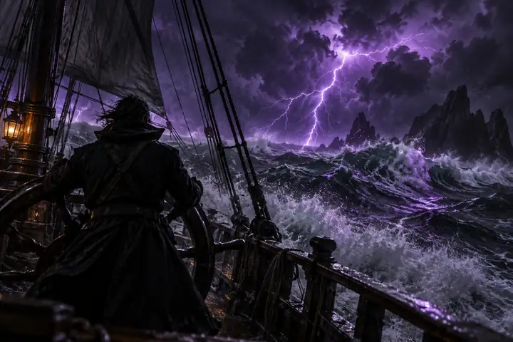 Stormy ship at sea