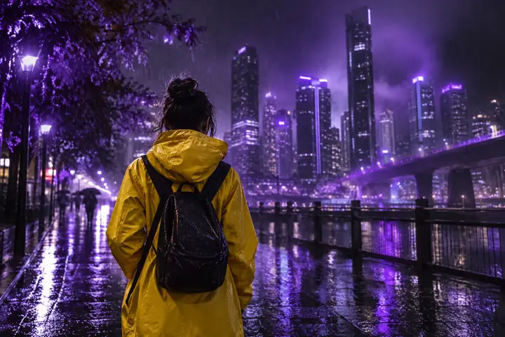 Yellow jacket in the rain